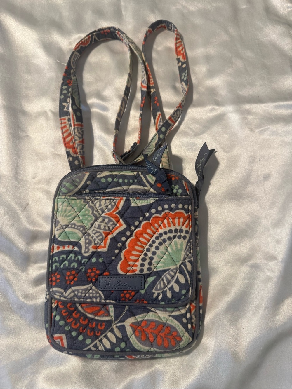 Vera Bradley Navy Quilted Floral Crossbody with Orange & Mint Accents